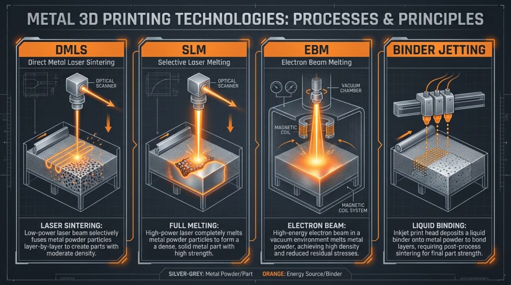 Tecnologie stampa 3D metallo DMLS SLM EBM Binder Jetting